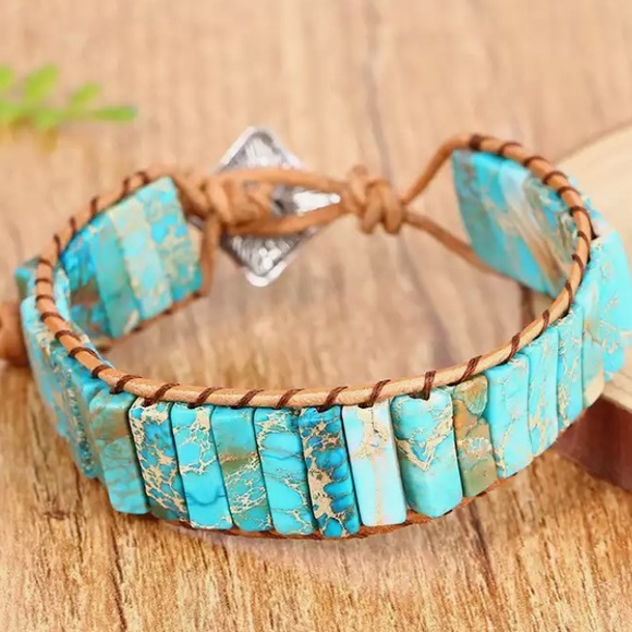 Mother Earth Jewelry Jewelry - Turquoise Jasper & Leather Handcrafted Bracelet